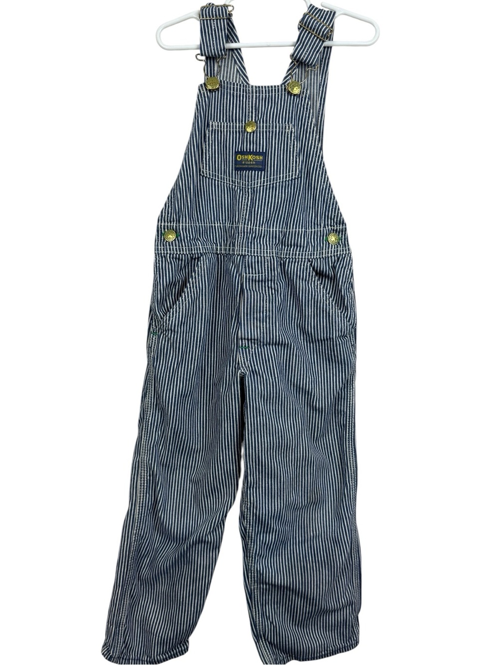VTG OshKosh B'gosh Overalls Boys 5T? Blue Hickory Stripe Vestbak Made In USA